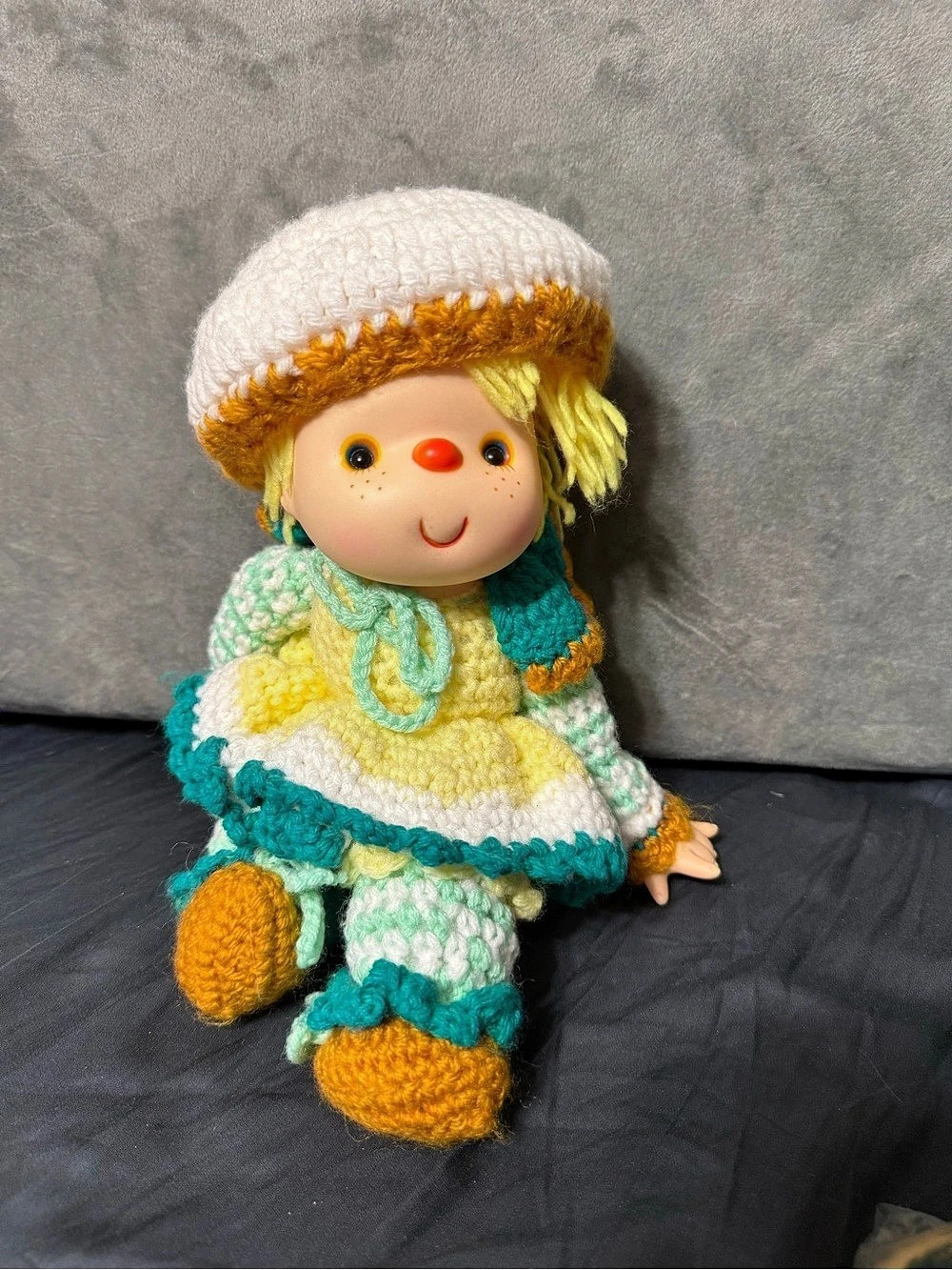 Handmade Crocheted Doll in White & Green